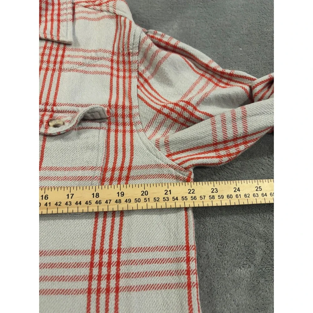 The North Face Mens Large Grey Red Plaid Flannel Button Up Shirt L Cotton